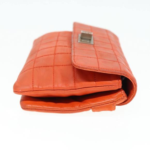 CHANEL Choco Bar Clutch Bag Lamb Skin Orange CC Auth bs16924 - Picture 3 of 16